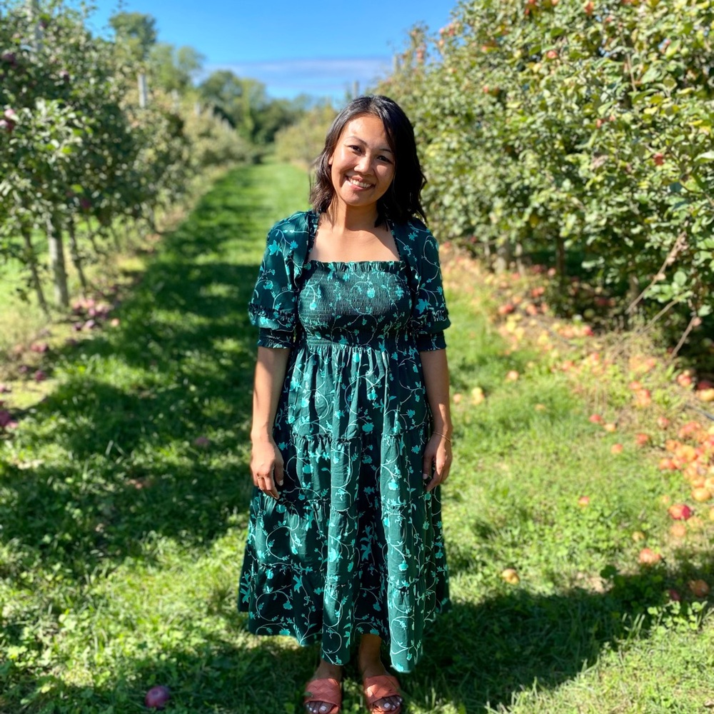 The Nesli Nap Dress - Emerald Botanical Poplin - Emerald Botanical Poplin / XS
